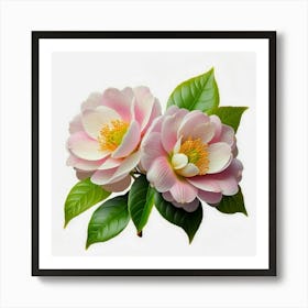 Two Pink Flowers On A White Background 1 Art Print