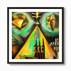 Abstract Oil Painting, Egypt Ufo Art Print