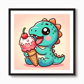 Cute Dinosaur Eating Ice Cream Art Print