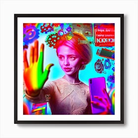 Psychedelic Girl Future Of Mobile Applications Development In Colorful Dreaming Life Art Print
