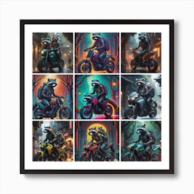 Raccoons On Motorcycles Art Print