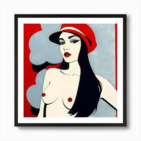 Red Revolution: Nude Woman In Red Hat Art Print