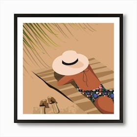 Woman Laying On The Beach Art Print