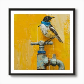 Bird On A Faucet 3 Art Print