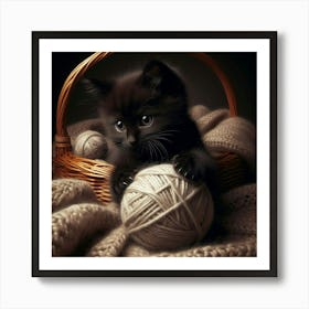 Black Kitten In Basket Art Print