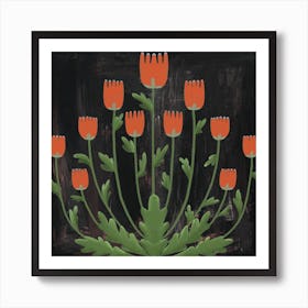 Dark Floral Sisters Square Art Print