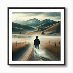 Man Walking Down A Road Art Print