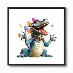 Alligator With Balloons Art Print