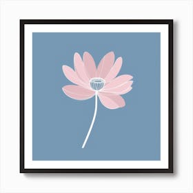 A White And Pink Flower In Minimalist Style Square Composition 109 Art Print