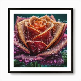 Rose With Water Droplets Art Print