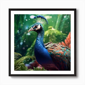 Peacock In The Jungle Art Print