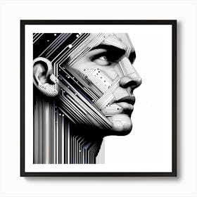 Mans Head - Abstract Line Art Illustration 179 Art Print