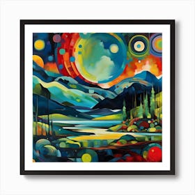 Painting of Yellowstone National Park with cosmic colors in style of Kandinsky 2 Art Print