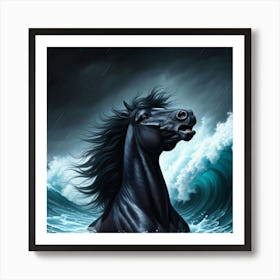 Black Horse In The Ocean Art Print