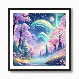 A Fantasy Forest With Twinkling Stars In Pastel Tone Square Composition 72 Art Print