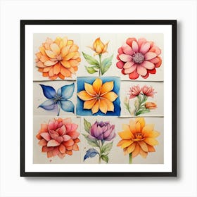 Watercolor Flowers 1 Art Print