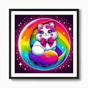 Rainbow Cat On The Moon Art Print