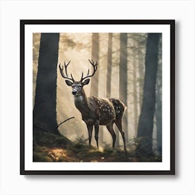 Deer In The Forest Haze Ultra Detailed Film Photography Light Leaks Larry Bud Melman Trending (58) Art Print