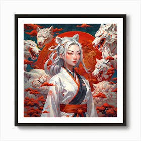 shinobi Asian Girl With Wolves Art Print