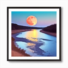 Full Moon Over River 12 Art Print