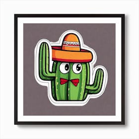 Mexico Cactus With Mexican Hat Inside Taco Sticker 2d Cute Fantasy Dreamy Vector Illustration (10) Art Print