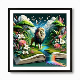 Lion In A Book Art Print