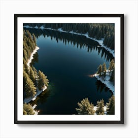 A Calm Lake Surrounded By Dense Pine Forests And Towering Snow-Capped Mountains 1 Art Print