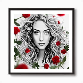 Portrait Of A Woman With Roses 2 Art Print