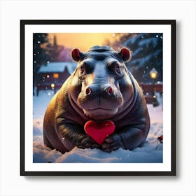 Firefly Heart Melting Hippo In Cozy Winter Wonderland 69022 (2) Art Print