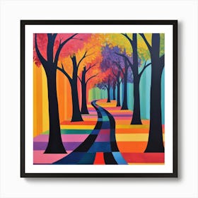 trees with black trunks and leaves in various colors Art Print