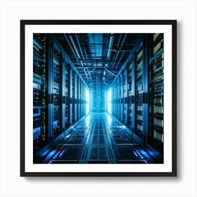 Advanced Data Center Interior Cabling Meticulously Organized In Vibrant Colors Rows Of Servers Wit (3) Art Print