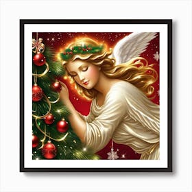 Angel Decorating Christmas Tree Art Print