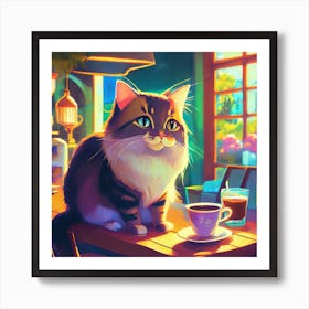 Cat In A Coffee Shop Art Print