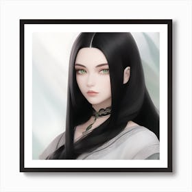 Dark haired anime girl portrait Art Print