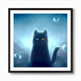 Black Cat With Blue Eyes Art Print