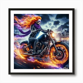 Neon City Night Rider Art Print