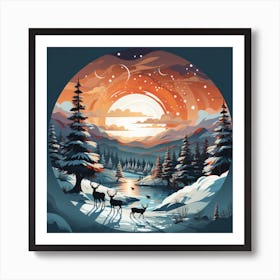 Deer In The Snow for Christmas Art Print