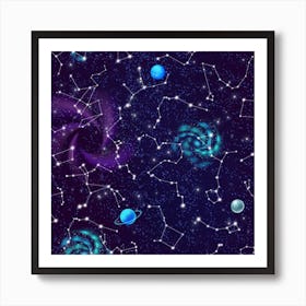 Realistic Night Sky Poster With Constellations Art Print