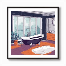 Drew Illustration Of Bathtub On Chair In Bright Colors, Vector Ilustracije, In The Style Of Dark Nav (1) Art Print