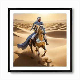 Man Riding A Horse In The Desert Art Print