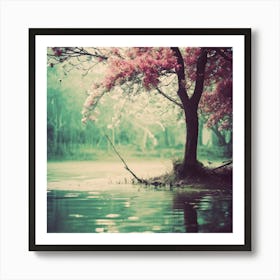 Pink Tree In The Water Art Print