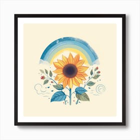 Sunflower With Rainbow Art Print