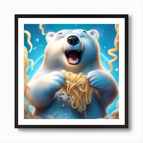 Polar Bear Eating Noodles Art Print