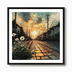 Sunset On The Street Art Print