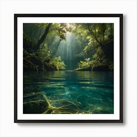 Default A Tranquil River Winding Through A Dense Forest Sunlig 2 Art Print