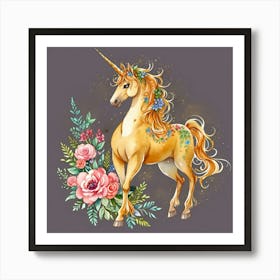 Unicorn With Flowers 1 Art Print