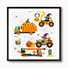 Kids Kids Construction Vehicle Halloween Crane Truck Pumpkin Boys Art Print