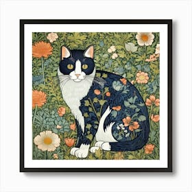 Cat In garden flowers Art Print