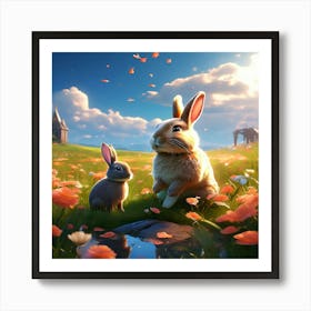 Rabbits In The Meadow Art Print