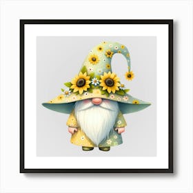 Watercolor Sunflower Gnomes 14 Art Print